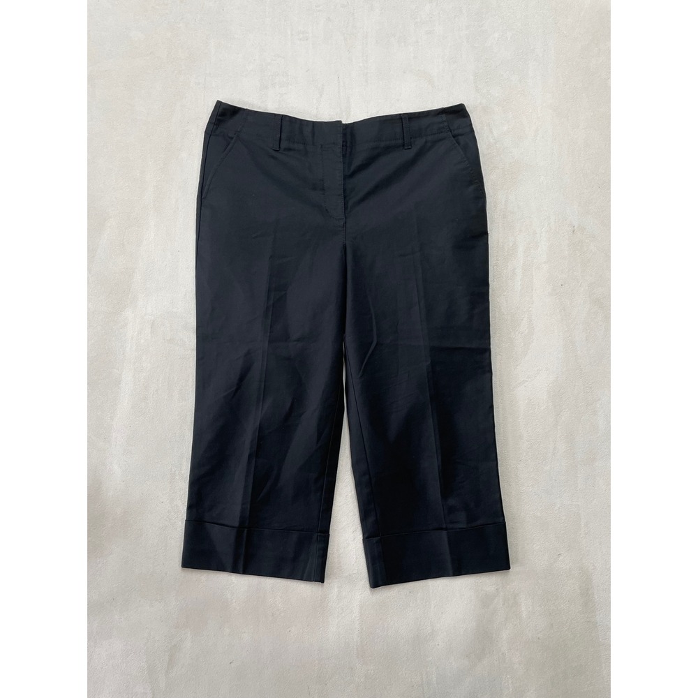 Ann Taylor Womens Black Cropped Cuffed Trousers Size 10 Cotton Stretch Pants